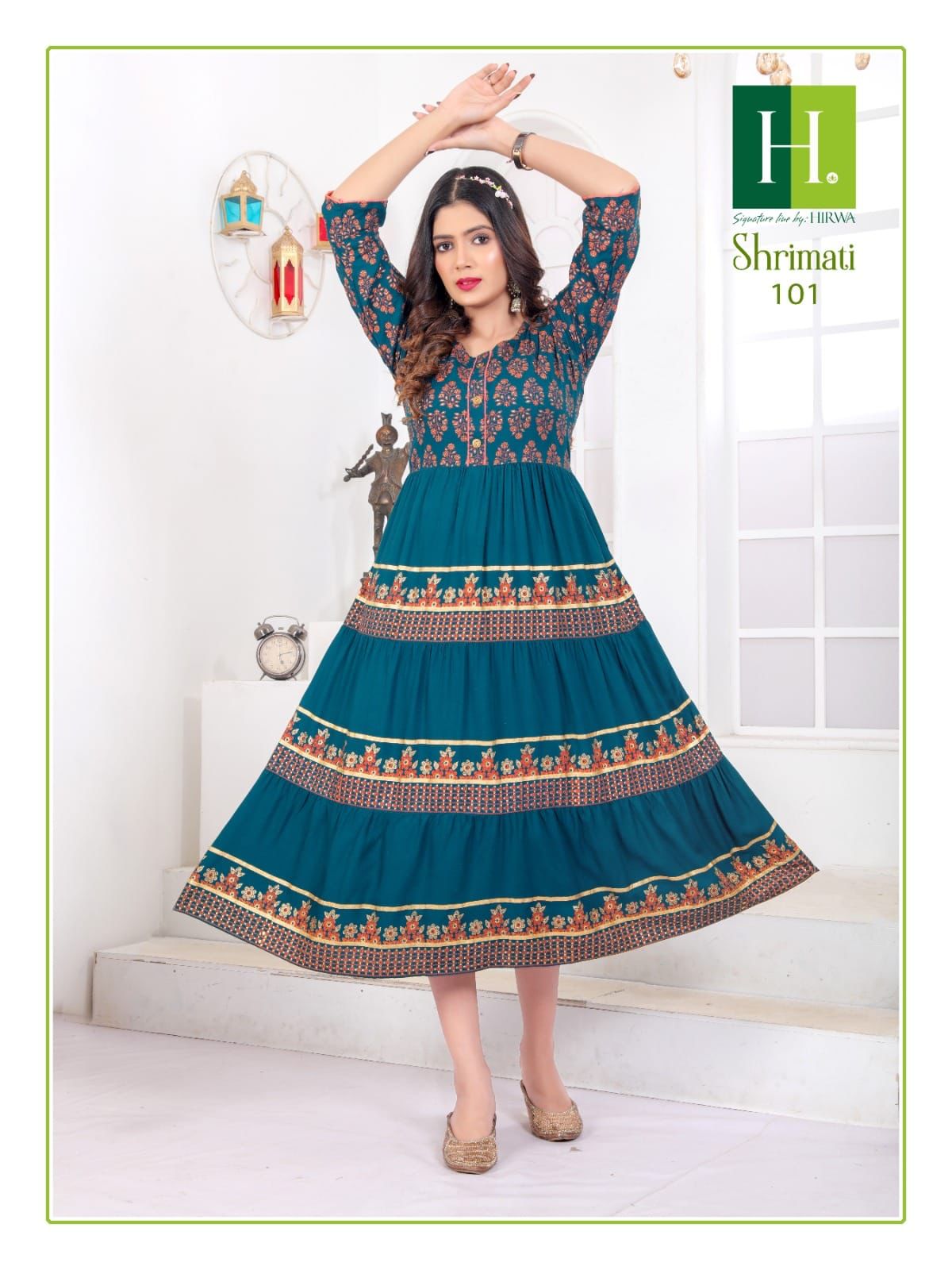 Shrimati Vol 2 By Hirwa Rayon Printed Long Anarkali Kurti Wholesale Shop In Surat
